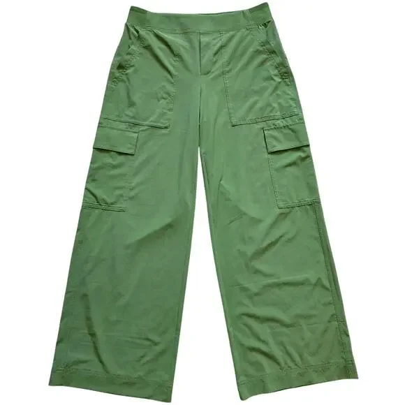 Athleta Brooklyn Heights High Rise Cargo Pant in Baja Green Wide Leg Pants UPF40 - Picture 2 of 8